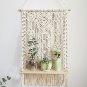 New Ornament Gift Handmade Macrame Wall Hanging-Macrame Wooden Shelf-Boho Indoor Rope Plant Hanger Holder Rope Plant Hanger