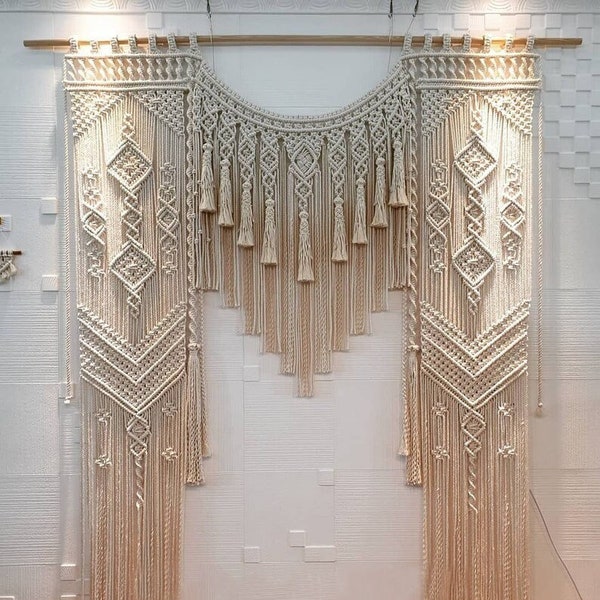 Elegant Handmade Boho Macrame Wall Hanging-Handmade Art-Woven Wall Hanging-Macrame Wedding Backdrop - Macrame Shower Curtains RWM205