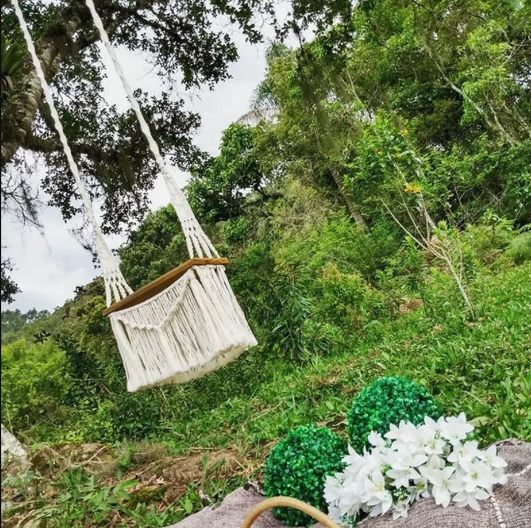 Handmade Macrame Swing, Macrame Wood Swing, Wood Swing, Tree Swing