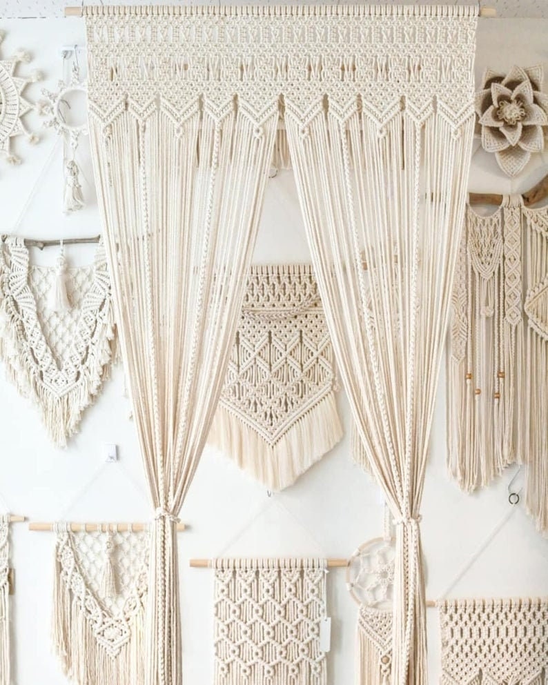 Tapiz de macramé tejido a mano para puerta, cortina de algodón para colgar  en la pared, decoración artística Bohemia, telón de fondo de boda