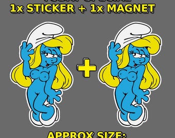 2 Smurfette naked nude Sticker Magnet ps Car Fridge Laptop stickers magnets