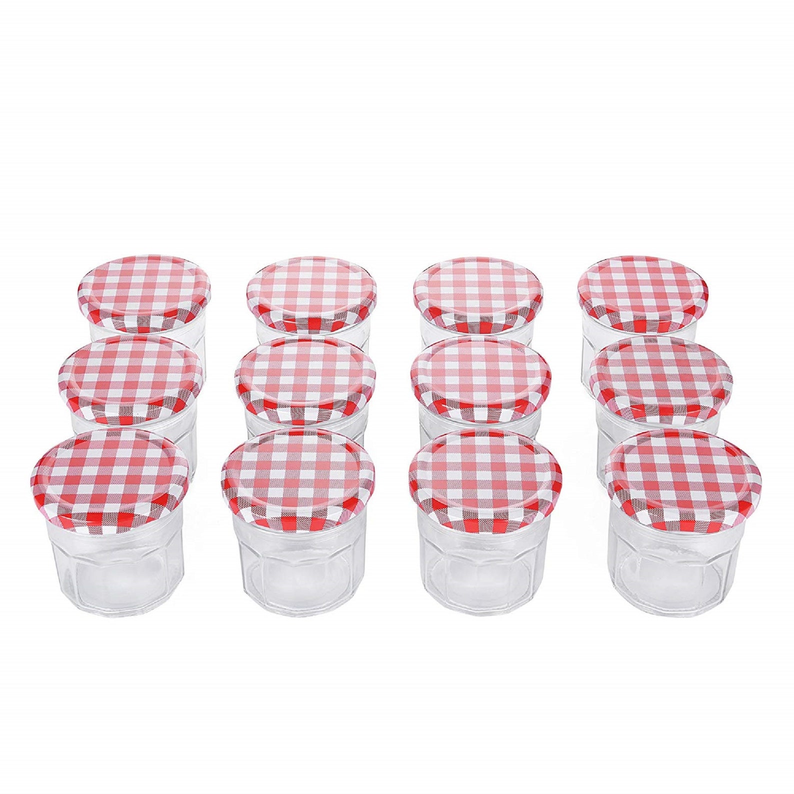 48 X Small Glass Jam Jars With Red Gingham Lids 100ml Mini Round Glass Jars for Honey Jam Spices