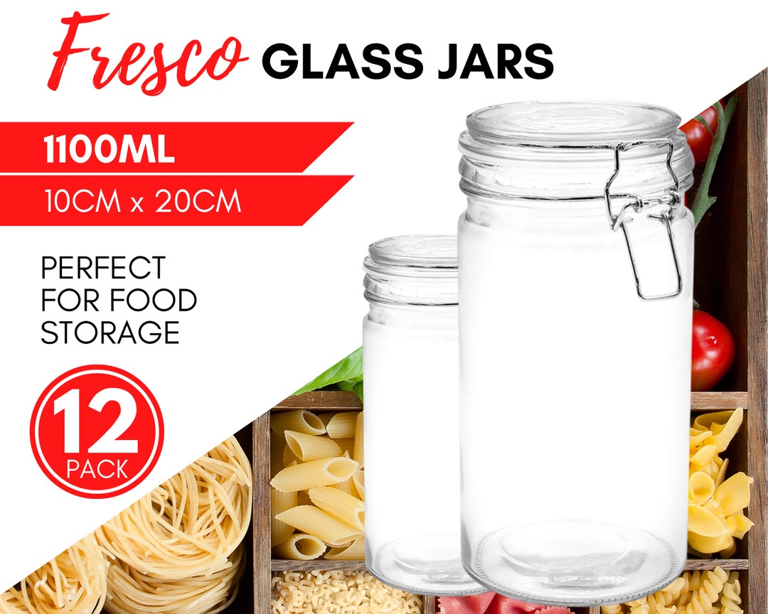 12 x LARGE GLASS JARS Plastic Lid 1100mL Food Storage Container Canisters  Jar Canister with Plastic Lid Kitchen Canisters Pantry Cookie Jars