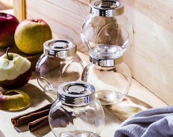 48 X Tilted Glass Spice Jar With Lids 200ml Small Round Glass
