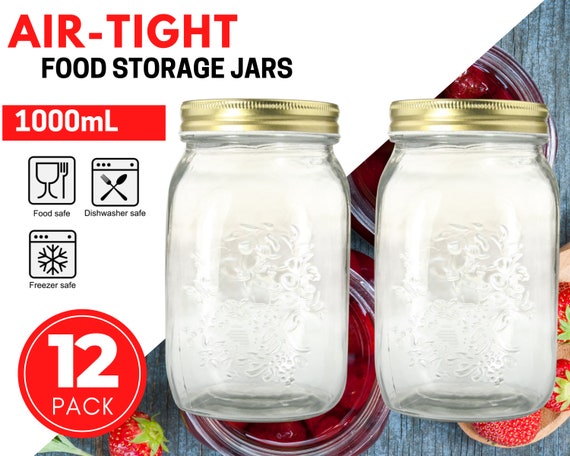 12 X Glass Mason Jar 1000ml Metal Lid Preserving Food Storage Etsy Denmark