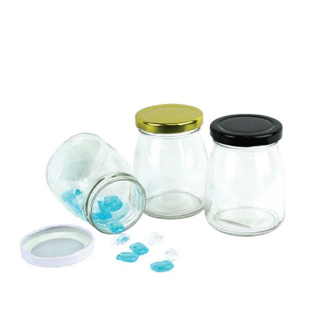 72 X GLASS PUDDING JAR Metal Lid 200ml Wedding Favours Candy Jar Bomboniere Jars Lolly Jam Jars