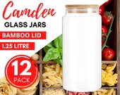 12 x AIRTIGHT GLASS JAR Food Storage Containers 1250mL Stackable Cylinder Kitchen Food Canister with Bamboo Lid and Silicone Sealing Ring