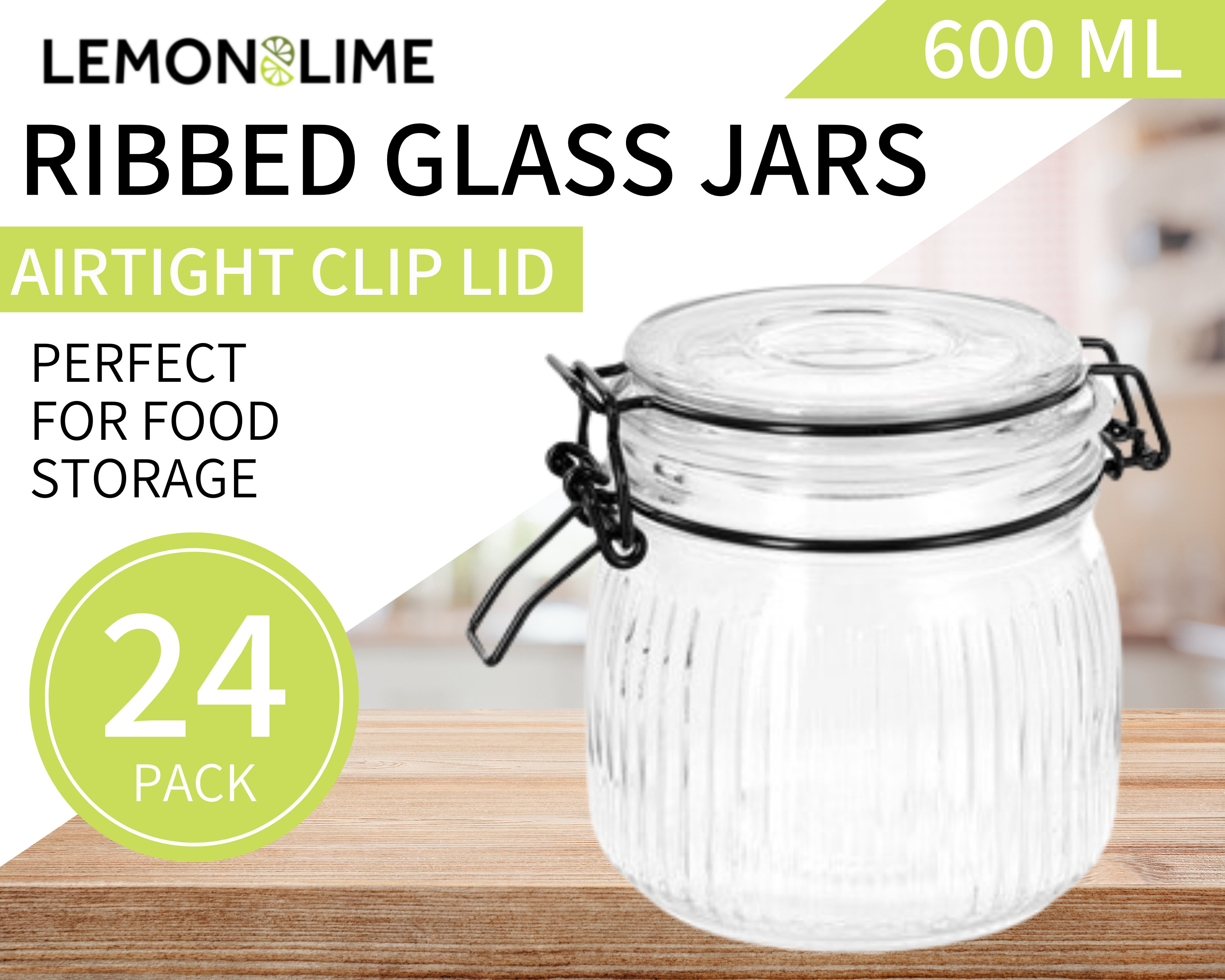 Glass Food Storage Jars with Airtight Lids - 4 Pack Square Mason