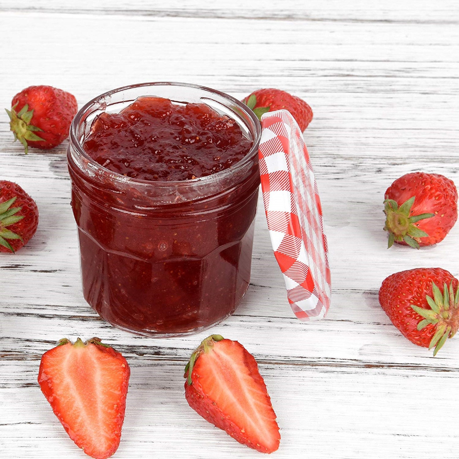 48 X Small Glass Jam Jars With Red Gingham Lids 100ml Mini Round Glass