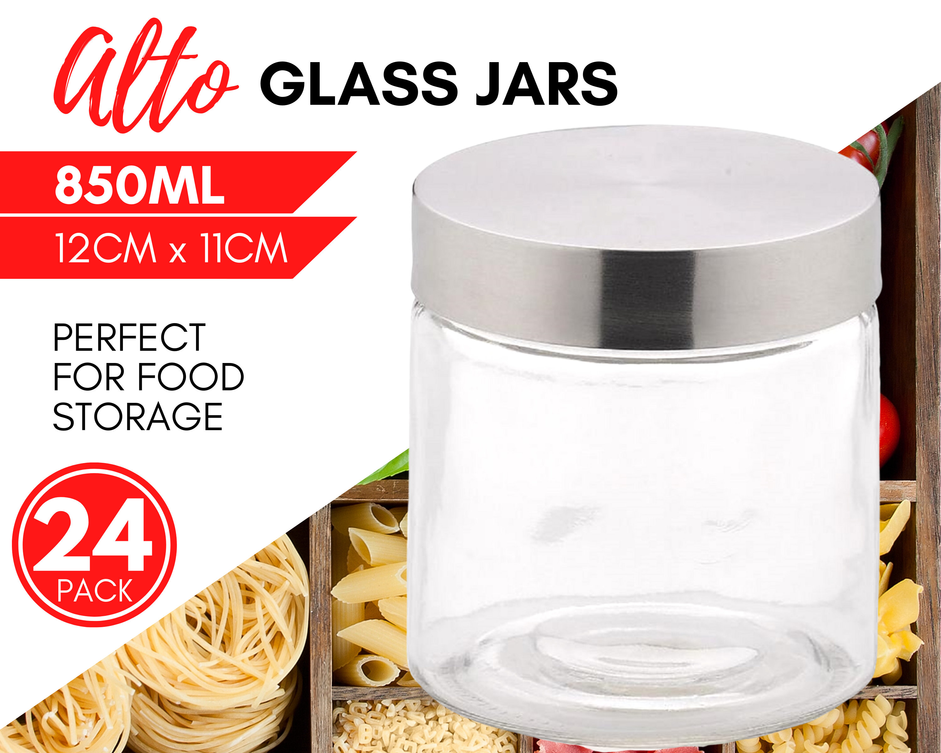 6 X ASCOT Glass Airtight Food Storage Jars With Screw Top Black Metal Lid  2900ml Vintage Home Kitchen Food Storage Containers Canister Set 