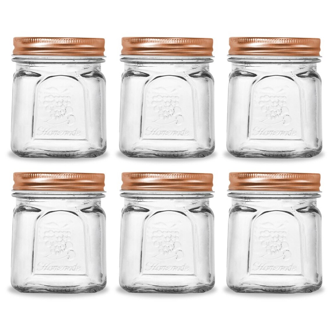 36 X Small Glass Preserving Conserve Jar With Rose Gold Lids 225ml