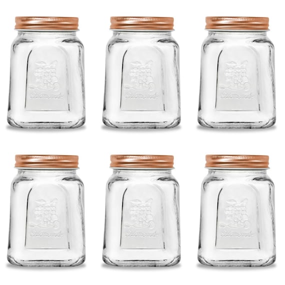 BULK LOT Large Glass Preserving Conserve Jar With Rose Gold Lids 475ml  Round Glass Jars for Honey Jam Spices Canning Party Wedding Favours 