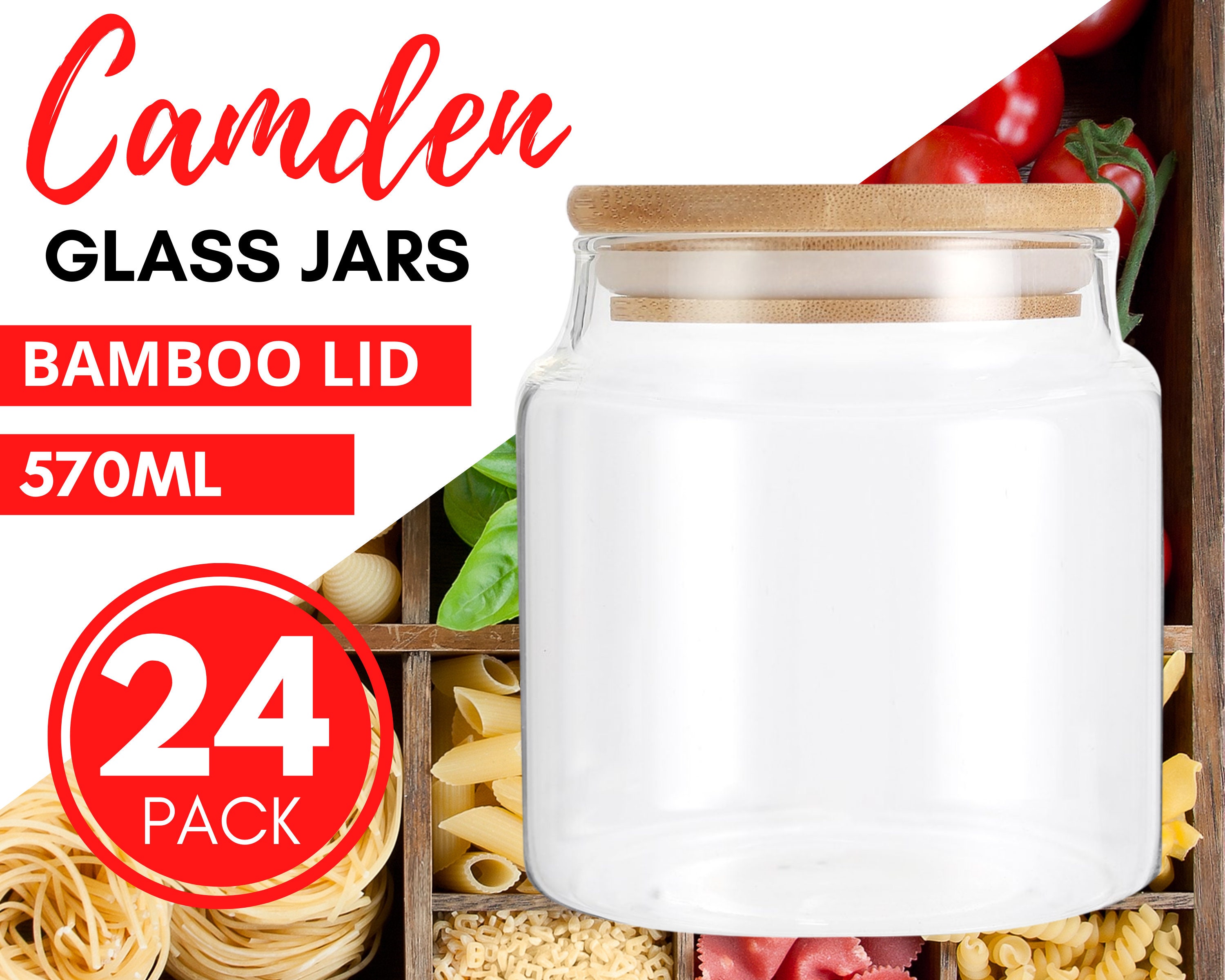 Glass Storage Jars,2 PACK -108oz/3200ml Clear Glass Food Storage Containers  with Airtight Bamboo Lid Stackable Kitchen Canisters for