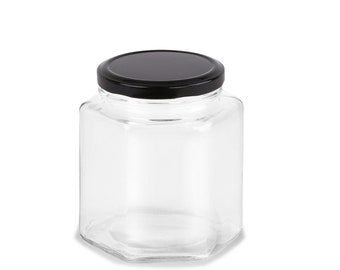 90 X Small Glass Mason Jar With Black Lids 95ml Mini Hexagon Glass