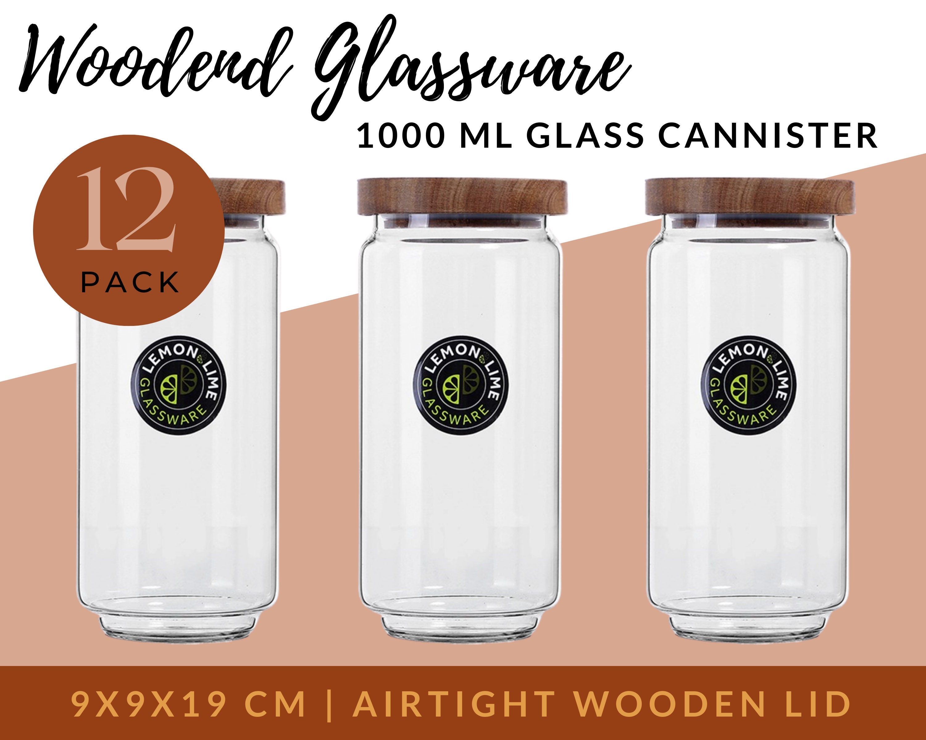 12 X Glass Storage Jar With Wood Lid 1000ml Kitchen Food Etsy De