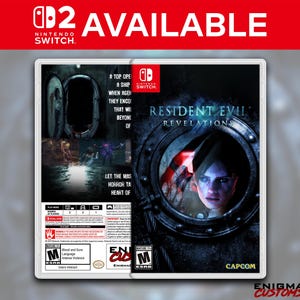 May include: Nintendo Switch game case for Resident Evil Revelations. The cover art shows a woman's face in a porthole, with the game title and ESRB rating. The case is white with red accents and the text "2 AVAILABLE".