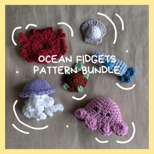 Crochet ocean fidget toy PATTERN BUNDLE of 6. Make your own sea creature themed fidgets