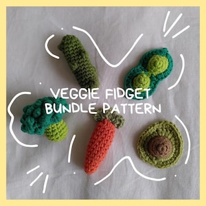 Crochet veggie fidget toy PATTERN BUNDLE of 5. Make your own vegetable themed fidgets