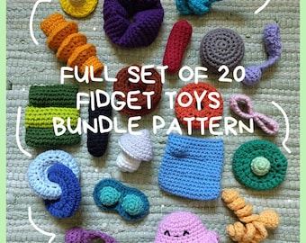 Full bundle of 20 crochet fidget toy- including original 10 and extra 10. Available in English only