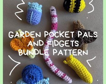 Garden Pocket Pals crochet pattern. Mini toys and fidgets, 7 bug friends to make