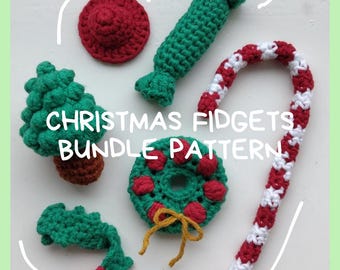 Crochet Christmas theme fidget toy PATTERN BUNDLE of 6. Make your festive themed fidgets