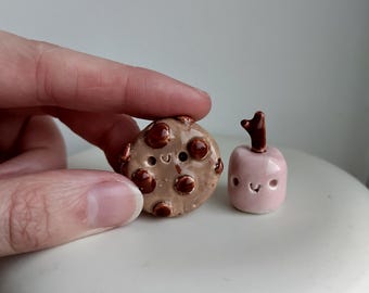 Tiny ceramic sweet treat friend. Cookie and marshmallow available. Handmade gift