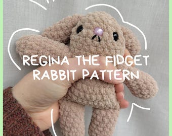 Regina the fidget rabbit crochet pattern, no-sew plush doll (Digital Download)