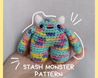 Crochet Stash Monster LOW SEW pattern. Make your own friend, works with any yarn