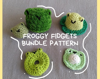 Crochet froggy fidget toy PATTERN BUNDLE of 4. Make your own frog themed fidgets