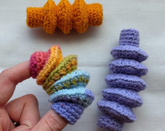 Finger spring crochet fidget toy for anxiety and stress relief. Handmade gift