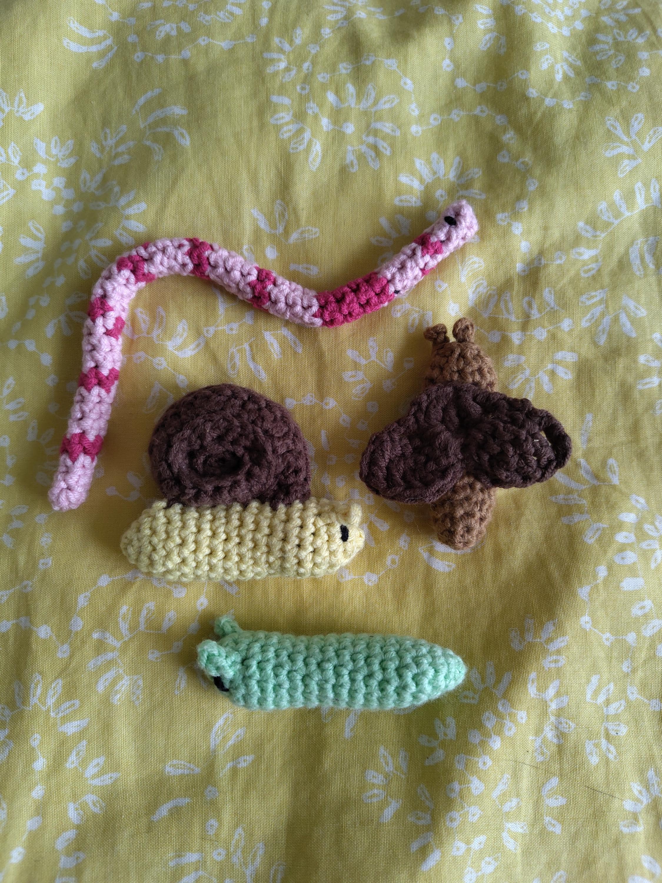 Fidget bugs - crochet snail, slug, worm, butterfly or moth fidget 
