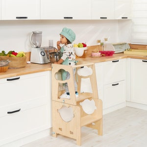 Convertible Birch Plywood Kitchen Tower: Montessori Learning Stool, Kids Table & Chair