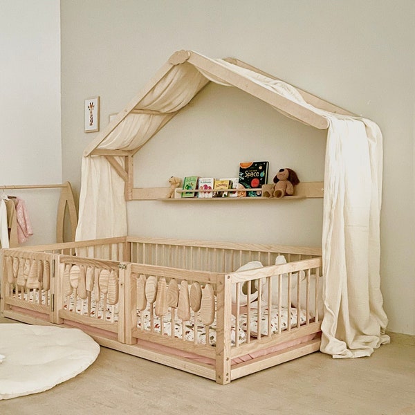 Roof Shaped Shelf With Canopy, Toddler Bed Canopy (The floor bed is not included)