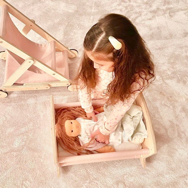 Rock-A-Bye Baby Doll Cradle Toy, Pretend Play Toy, Doll Cradle, Doll Bedding, Rocking Cradle