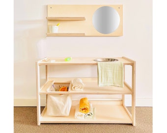 Stazione Selfcare Montessori, Lavabo Montessori, Stazione per spazzolare i denti Montessori, Mensola Montessori, Lavabo per il bagno dei bambini