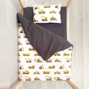 Construction Vehicles 100% Cotton Baby and Kids Bedding Set, Soft Cotton Nursery Duvet Cover and Pillow Case, Express Shipping