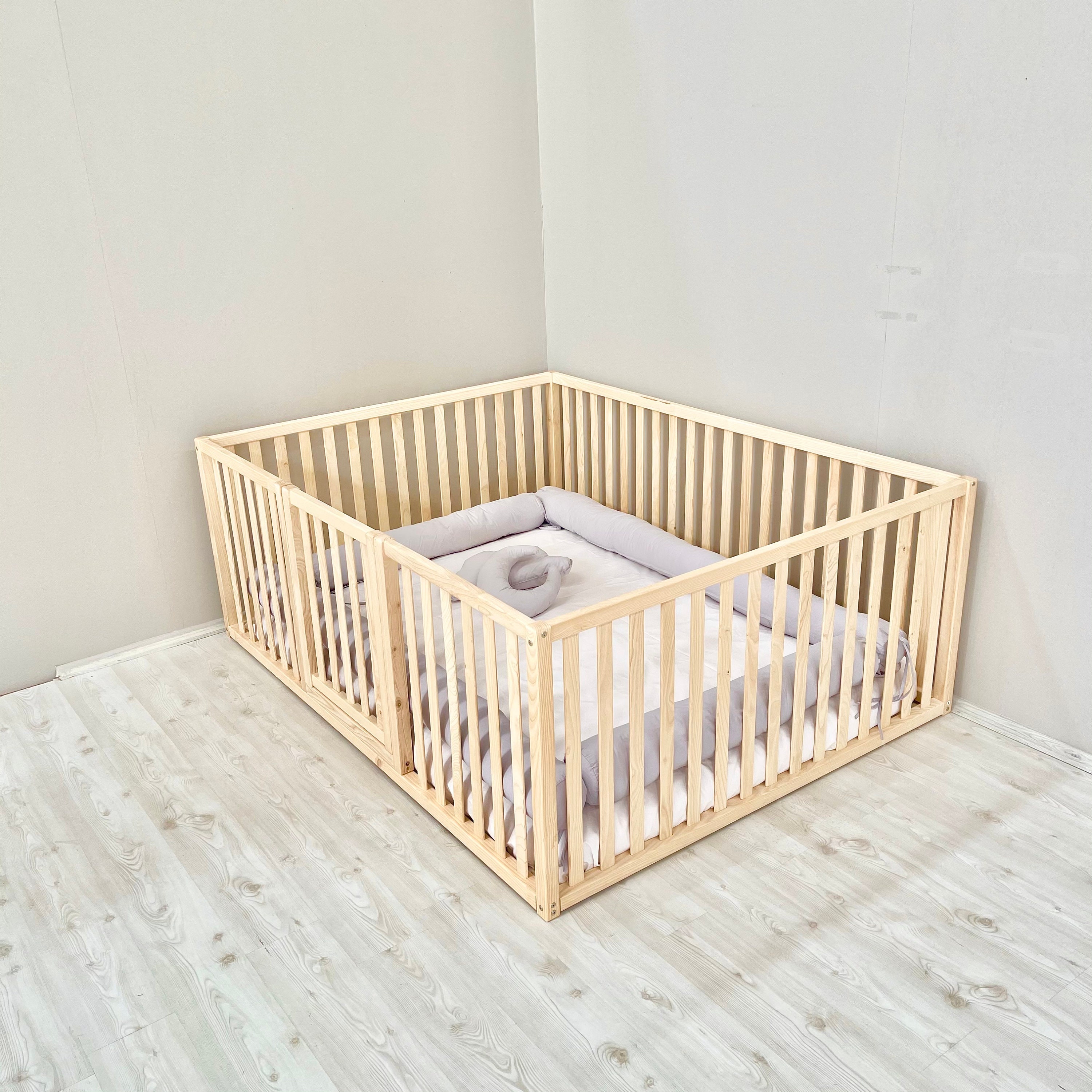 Toddler Floor Bed With Extra High Railings Toddler Floor Bed Nursery Crib Playpen Etsy