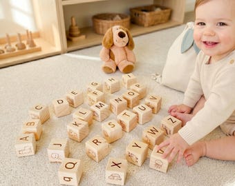Animal Alphabet Wood Block Set: 26-Piece Educational Toy with Travel Bag