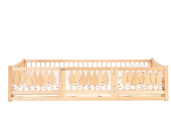 Woodland Montessori Floor Bed with Slat with Flipping Trees on the front Rail, Toddler Bed, Toddler Montessori Bed, Twin Montessori Bed