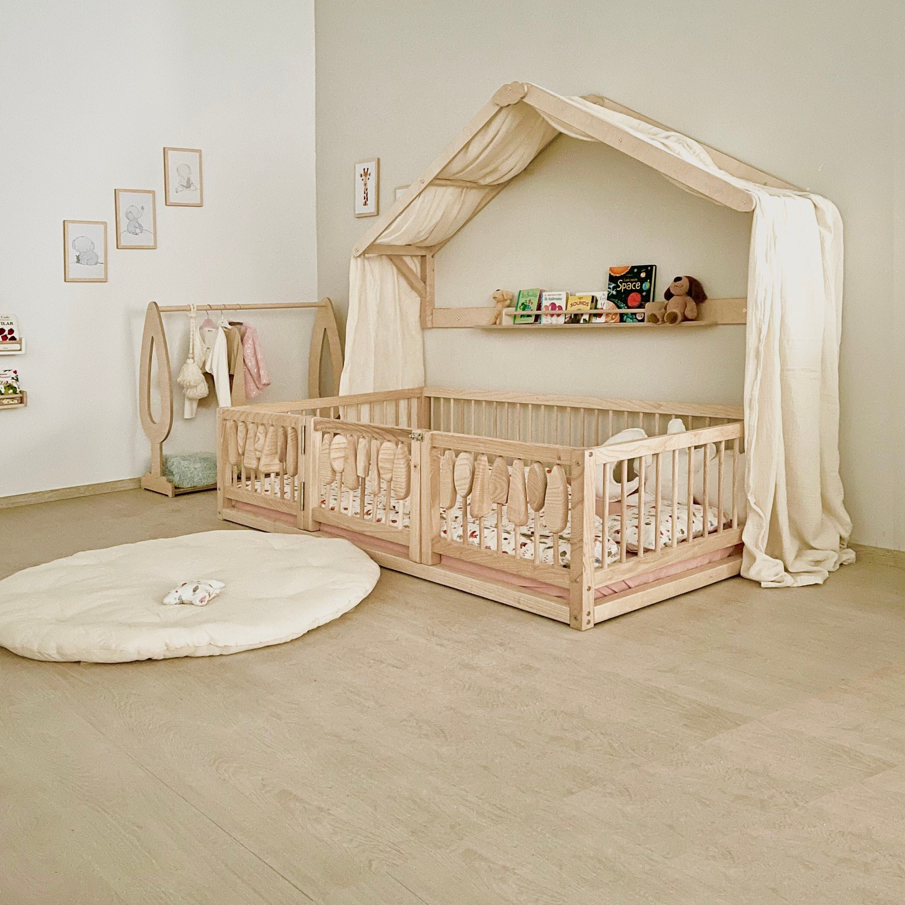 Roof Shaped Shelf With Canopy, Toddler Bed Canopy the Floor Bed is Not  Included 