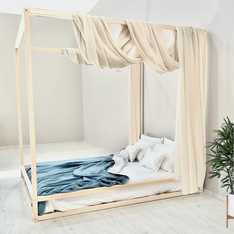 Canopy Bed Platform Bed Floor Bed Four Poster Bed Etsy