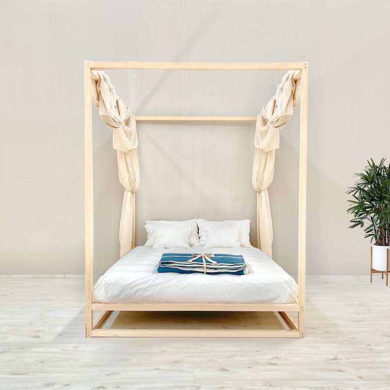 Canopy Bed Platform Bed Floor Bed Four Poster Bed Etsy