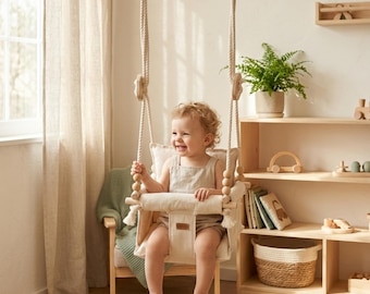 Canvas Baby Swing – Height Adjustable Cotton Hammock, Montessori Sensory Seat
