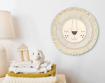 Handcrafted Macramé Lion Face Nursery Wall Decor - Safari-Themed Kids' Room Art, Nursery Room Decor