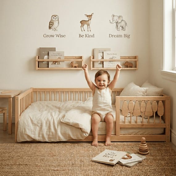 Snuggle Nook Woodland Montessori Floor Bed with Flipping Trees