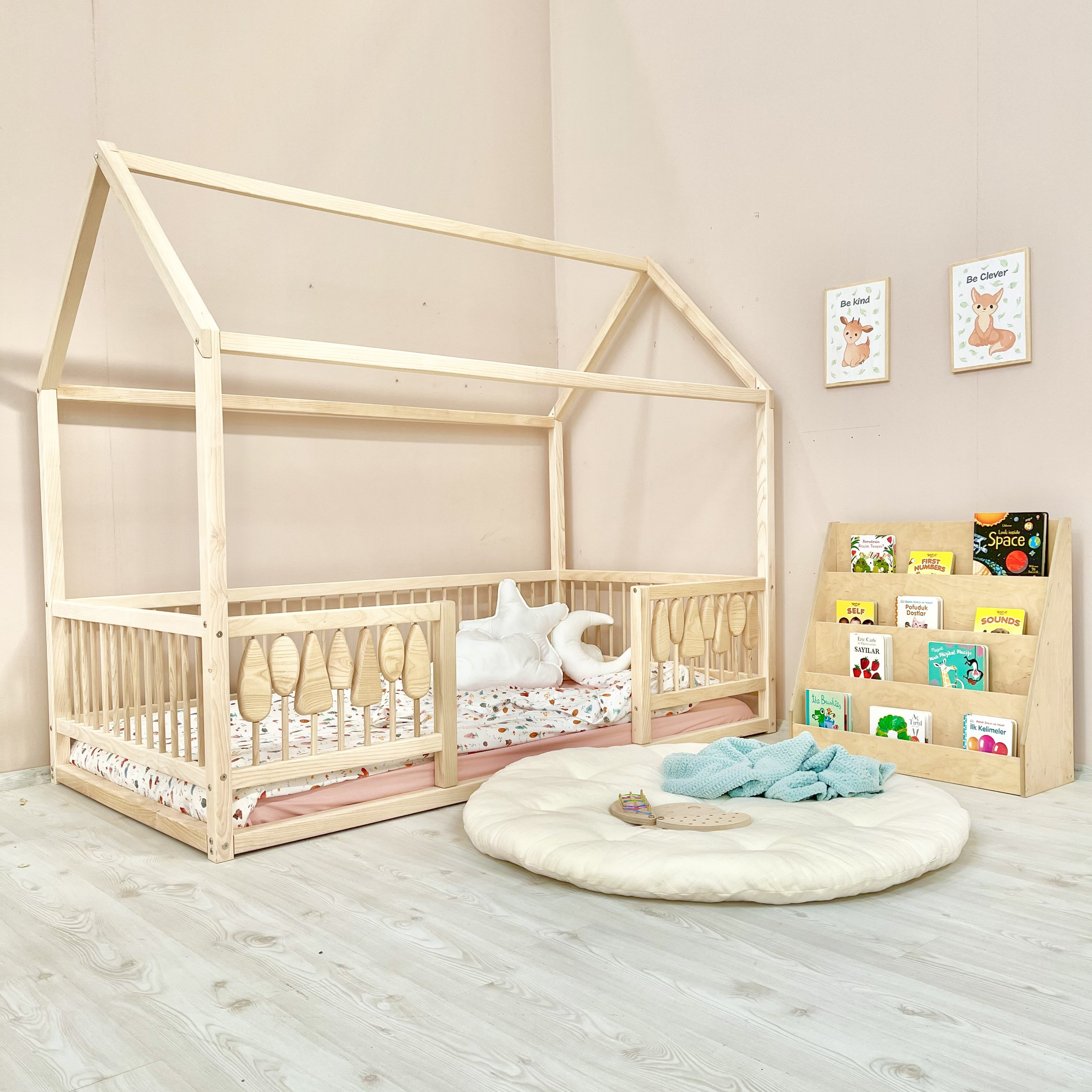 Montessori house bed with rails deals