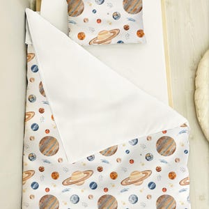 Organic Cotton Sateen Bedding Set: Celestial Planet Print, 800 Thread Count Baby Gift