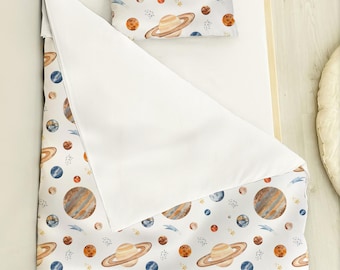 Organic Cotton Sateen Bedding Set: Celestial Planet Print, 800 Thread Count Baby Gift