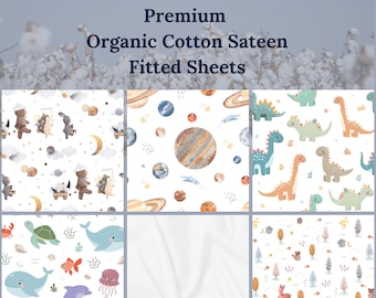 Organic Cotton Sateen Fitted Sheet 800TC – Family Bed Sheet, Extra Large Fitted Sheet, Montessori Kids Bedding, Custom Sizes upon Request