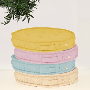 100% Baumwolle Wasserabweisendes Rundes Kissen, Plisseekissen, Montessori Matte, Bodenkissen, Französisches Kissen, Pouf-Deko Bild 6